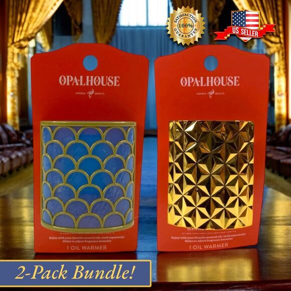 2x Opalhouse Plug-In Scented Oil Warmer Gold Cut Glass & Deep Teal Scallop Capiz - Picture 1 of 16